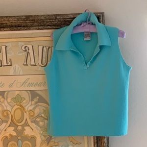 Sag Harbor Turquoise Sleeveless Polo Top